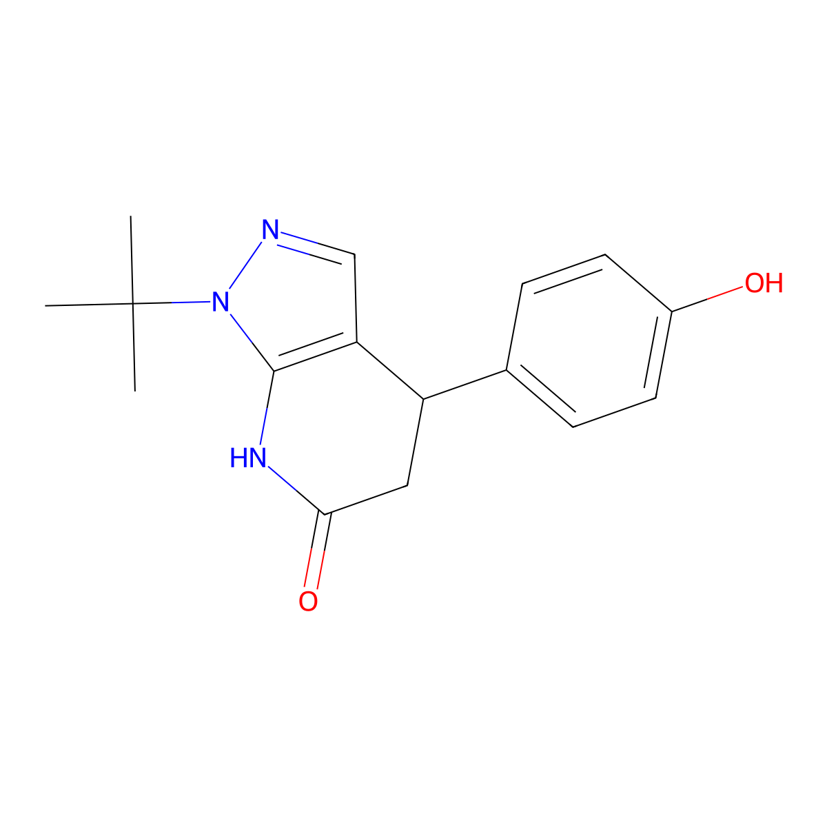 1-(tert-butyl)-4-(4-hydroxyphenyl)-4,5-dihydro-1H-pyrazolo[3,4-b]pyridin-6(7H)-one molecular structure, CAS 1246044-18-7