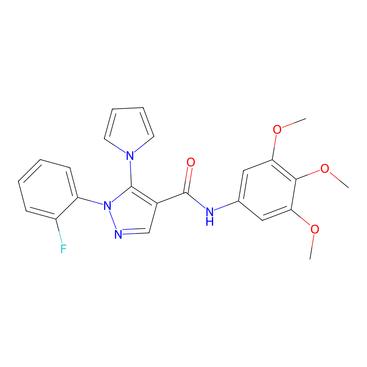 1-(2-fluorophenyl)-5-(1H-pyrrol-1-yl)-N-(3,4,5-trimethoxyphenyl)-1H-pyrazole-4-carboxamide molecular structure, CAS 1246044-60-9