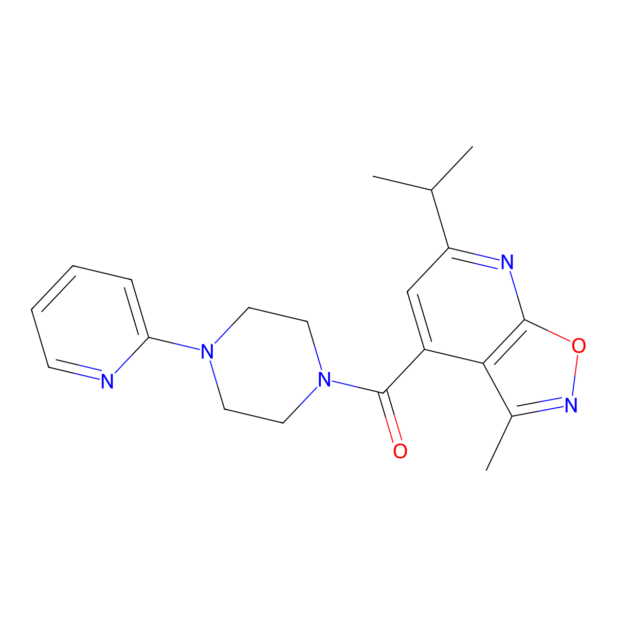 (6-Isopropyl-3-methylisoxazolo[5,4-b]pyridin-4-yl)[4-(2-pyridyl)piperazino]methanone molecular structure, CAS 1246044-74-5
