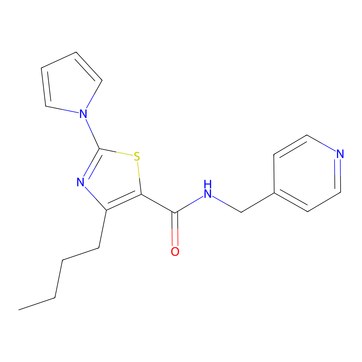 4-butyl-N-(pyridin-4-ylmethyl)-2-(1H-pyrrol-1-yl)-1,3-thiazole-5-carboxamide molecular structure, CAS 1246044-80-3