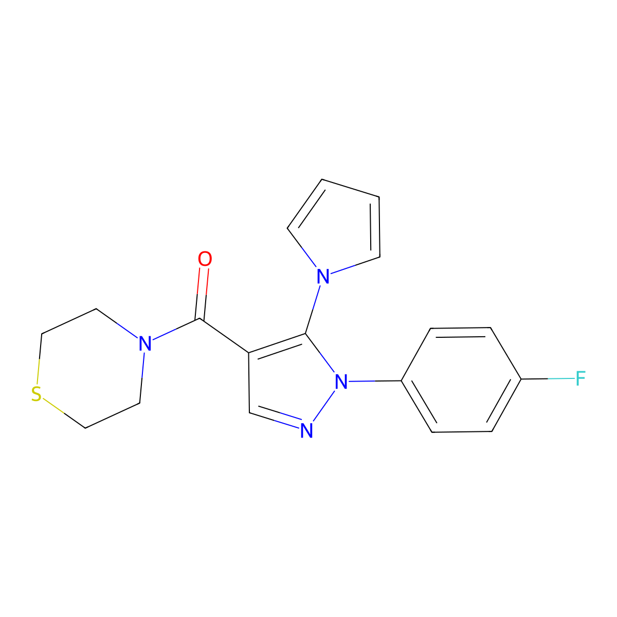 [1-(4-fluorophenyl)-5-(1H-pyrrol-1-yl)-1H-pyrazol-4-yl](thiomorpholin-4-yl)methanone molecular structure, CAS 1246045-33-9