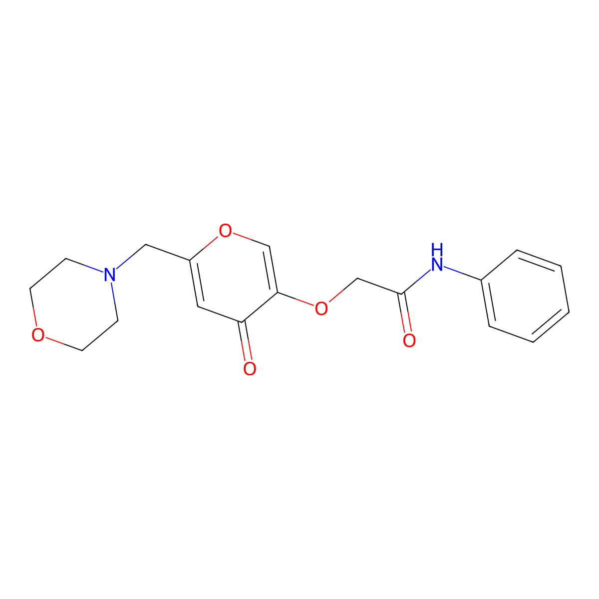 2-{[6-(morpholin-4-ylmethyl)-4-oxo-4H-pyran-3-yl]oxy}-N-phenylacetamide molecular structure, CAS 1246045-72-6