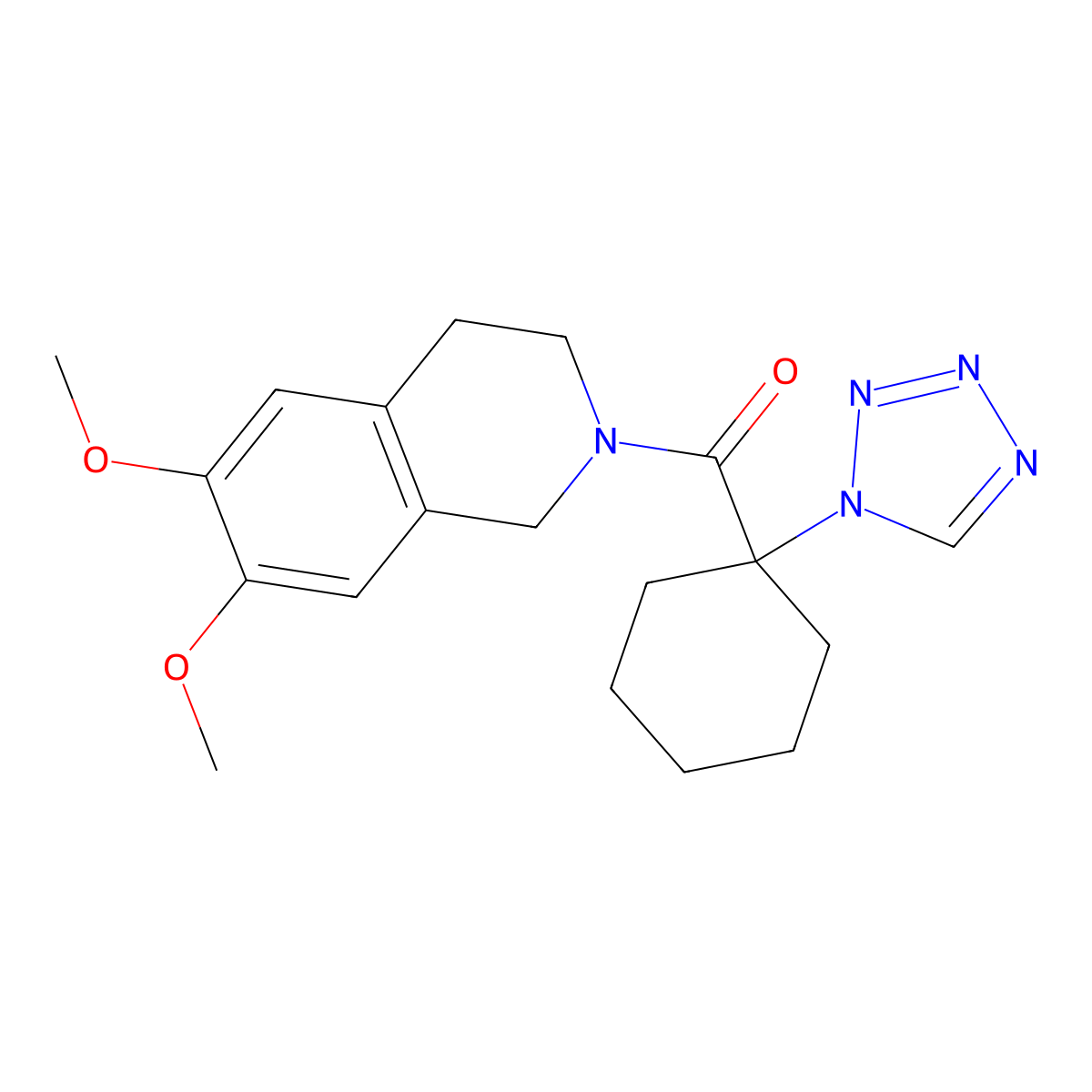 (6,7-dimethoxy-3,4-dihydroisoquinolin-2(1H)-yl)[1-(1H-tetrazol-1-yl)cyclohexyl]methanone molecular structure, CAS 1246045-78-2