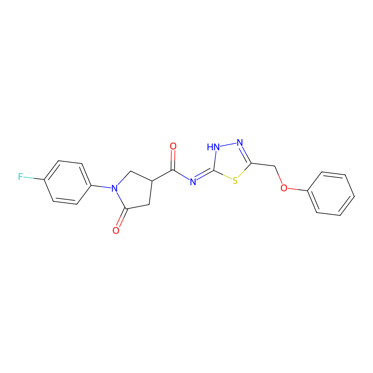 1-(4-fluorophenyl)-5-oxo-N-[(2E)-5-(phenoxymethyl)-1,3,4-thiadiazol-2(3H)-ylidene]pyrrolidine-3-carboxamide molecular structure, CAS 1246045-94-2