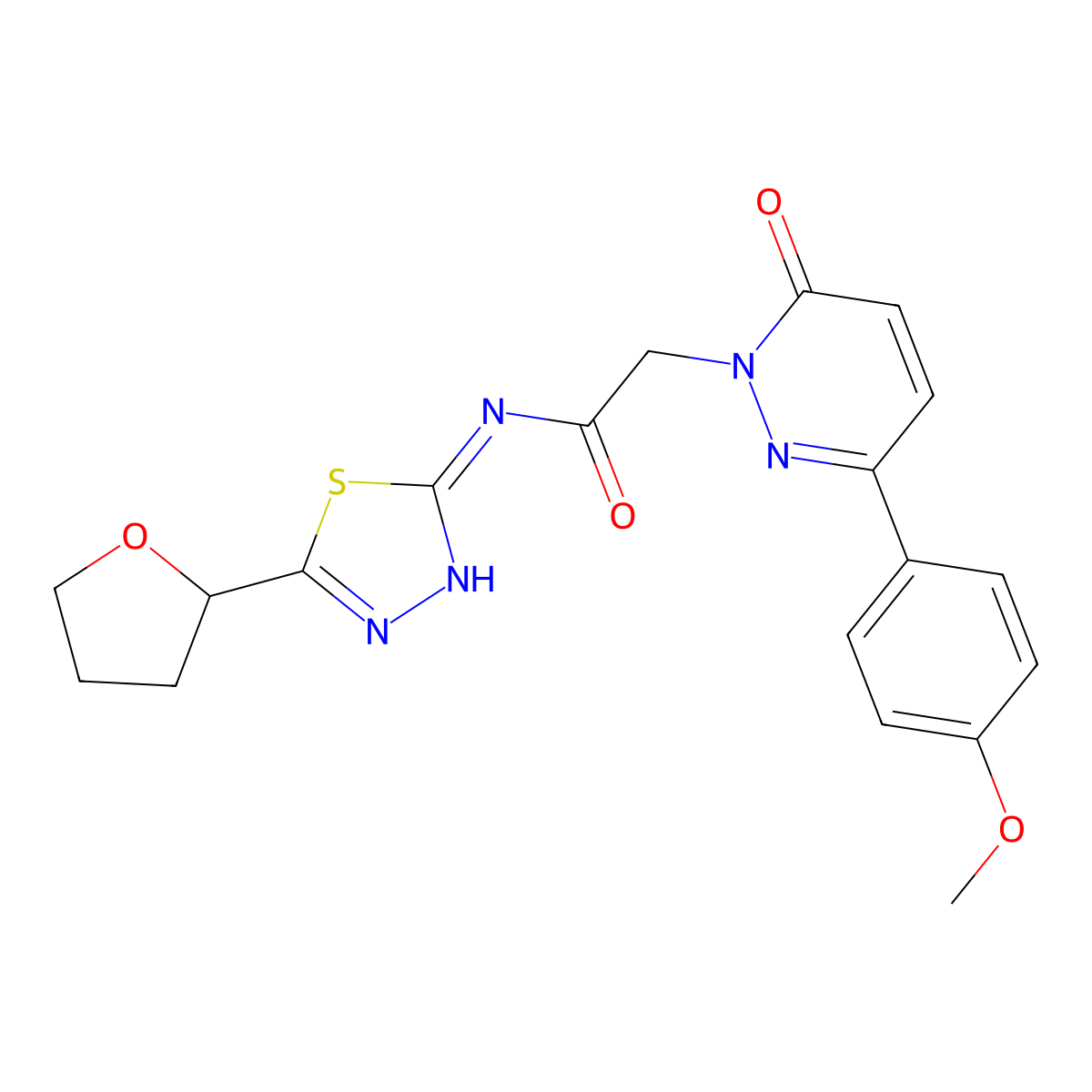2-[3-(4-methoxyphenyl)-6-oxopyridazin-1(6H)-yl]-N-[(2E)-5-(tetrahydrofuran-2-yl)-1,3,4-thiadiazol-2(3H)-ylidene]acetamide molecular structure, CAS 1246046-01-4