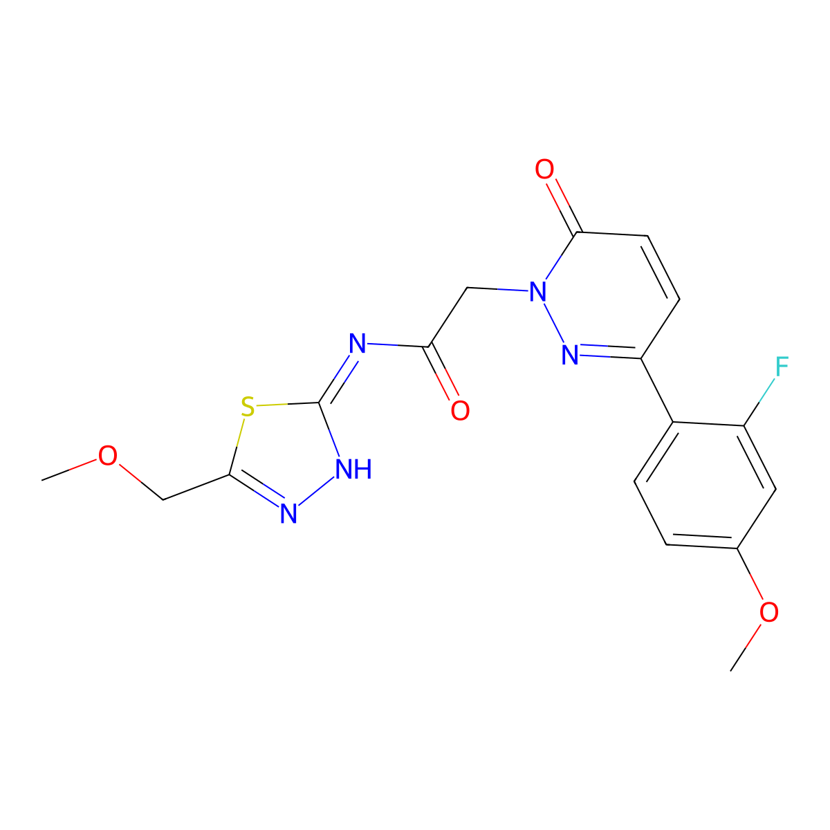 2-[3-(2-fluoro-4-methoxyphenyl)-6-oxopyridazin-1(6H)-yl]-N-[(2E)-5-(methoxymethyl)-1,3,4-thiadiazol-2(3H)-ylidene]acetamide molecular structure, CAS 1246046-32-1