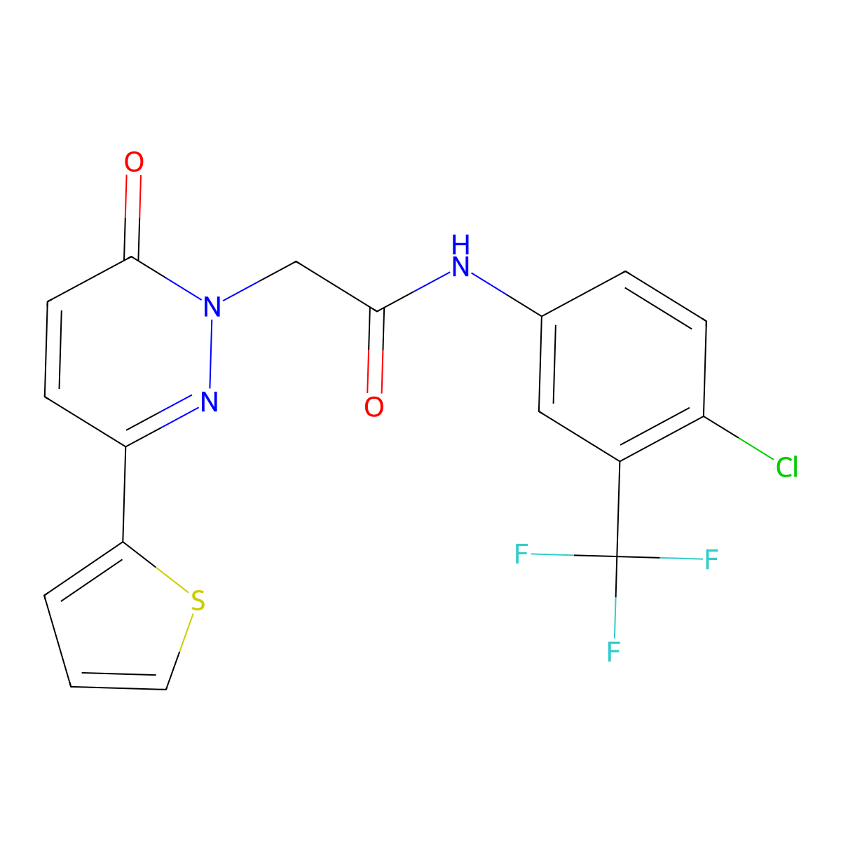 N-(4-chloro-3-(trifluoromethyl)phenyl)-2-(6-oxo-3-(thiophen-2-yl)pyridazin-1(6H)-yl)acetamide molecular structure, CAS 1246046-34-3