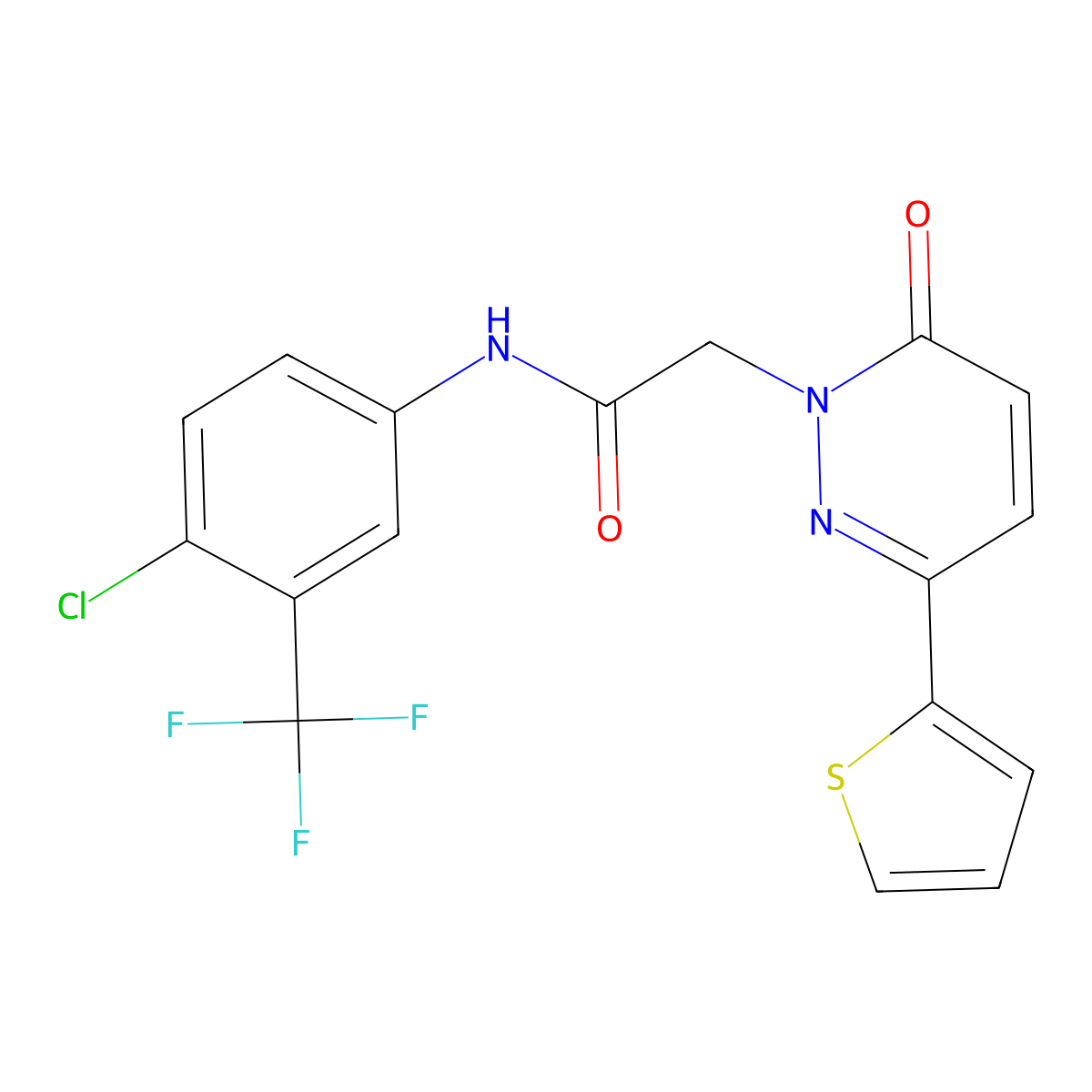 N-(4-chloro-3-(trifluoromethyl)phenyl)-2-(6-oxo-3-(thiophen-2-yl)pyridazin-1(6H)-yl)acetamide molecular structure, CAS 1246046-34-3