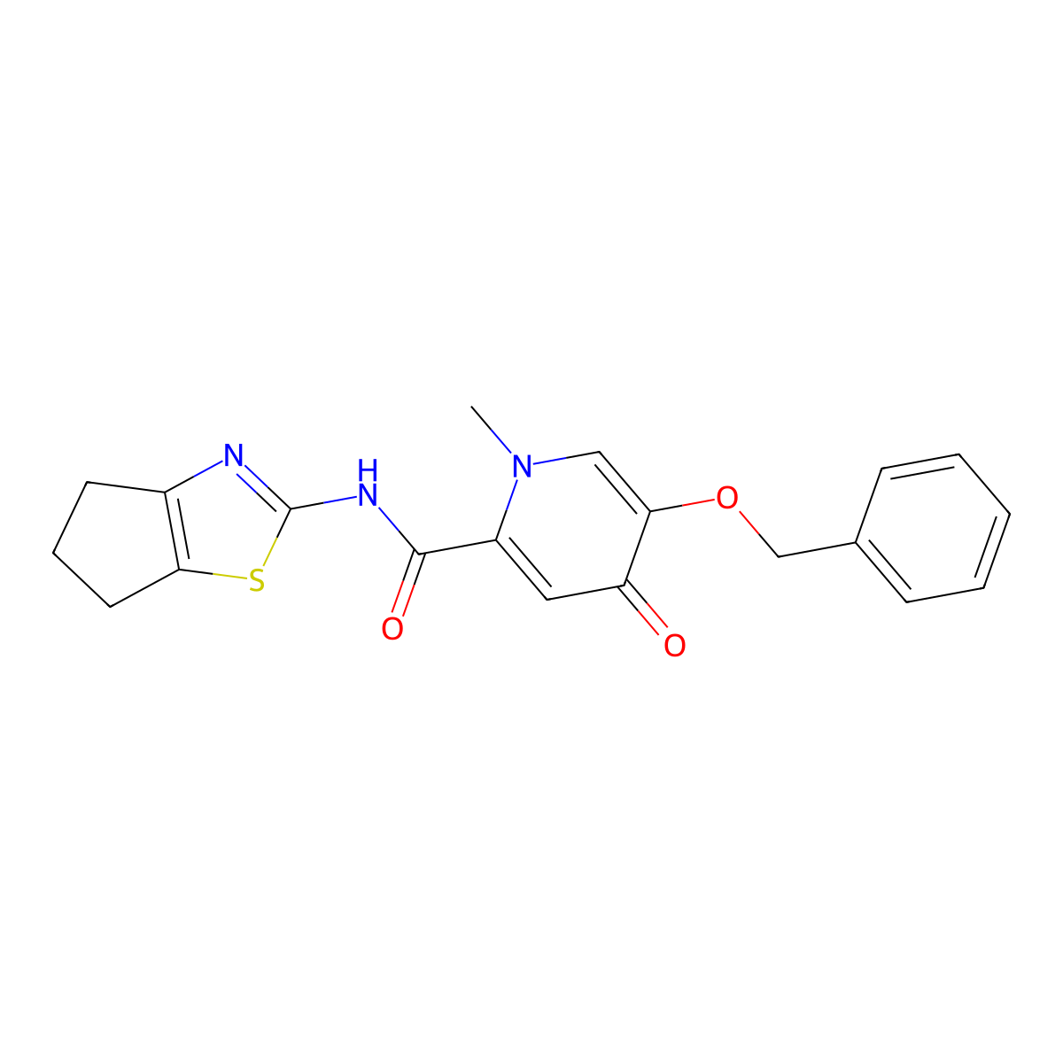 5-(benzyloxy)-1-methyl-4-oxo-N-[(2Z)-3,4,5,6-tetrahydro-2H-cyclopenta[d][1,3]thiazol-2-ylidene]-1,4-dihydropyridine-2-carboxamide molecular structure, CAS 1246046-57-0