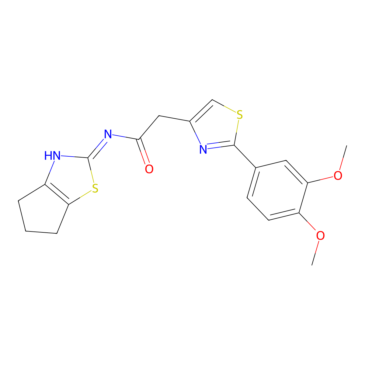 2-[2-(3,4-dimethoxyphenyl)-1,3-thiazol-4-yl]-N-[(2Z)-3,4,5,6-tetrahydro-2H-cyclopenta[d][1,3]thiazol-2-ylidene]acetamide molecular structure, CAS 1246046-74-1