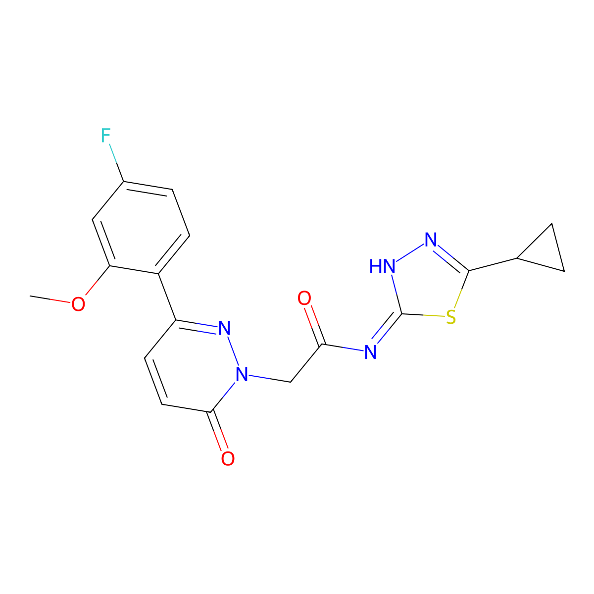 N-[(2E)-5-cyclopropyl-1,3,4-thiadiazol-2(3H)-ylidene]-2-[3-(4-fluoro-2-methoxyphenyl)-6-oxopyridazin-1(6H)-yl]acetamide molecular structure, CAS 1246046-90-1