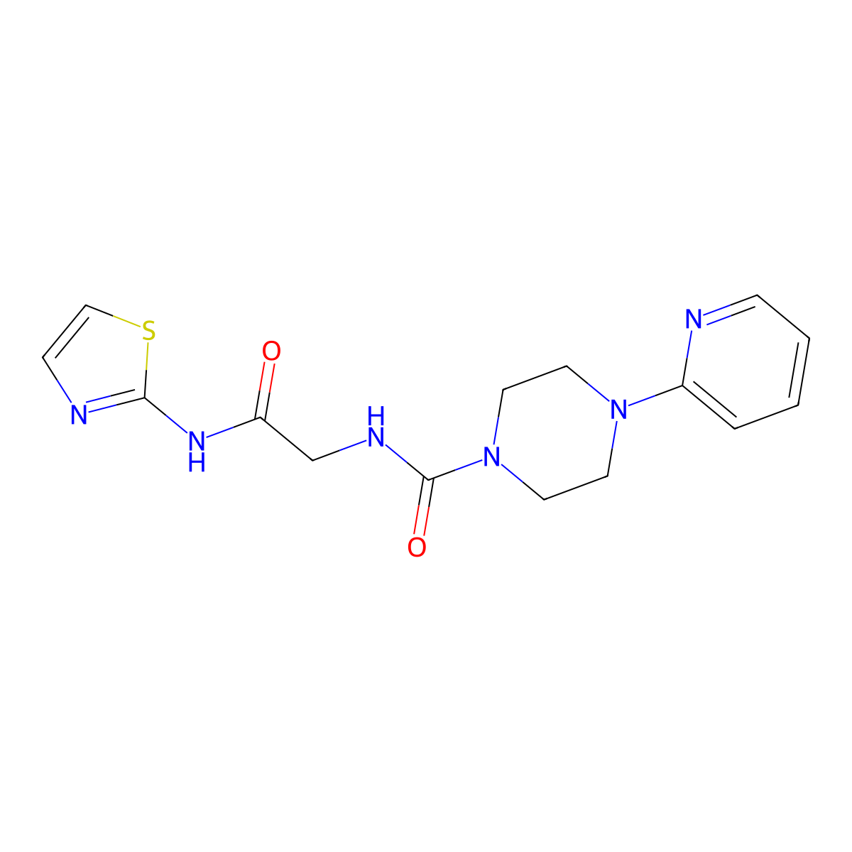 N-[2-oxo-2-(1,3-thiazol-2-ylamino)ethyl]-4-(pyridin-2-yl)piperazine-1-carboxamide molecular structure, CAS 1246046-91-2
