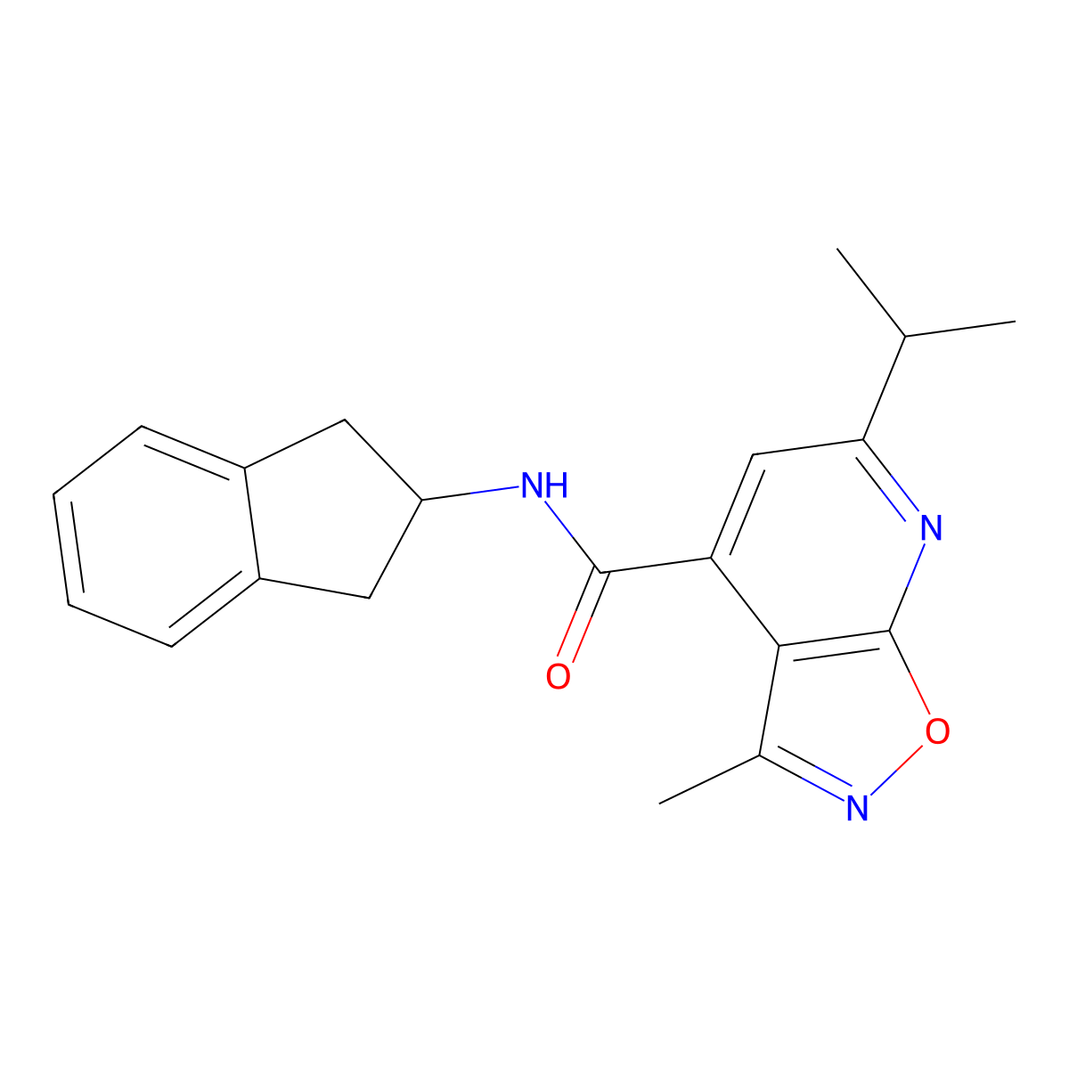 N-(2,3-dihydro-1H-inden-2-yl)-3-methyl-6-(propan-2-yl)[1,2]oxazolo[5,4-b]pyridine-4-carboxamide molecular structure, CAS 1246047-05-1