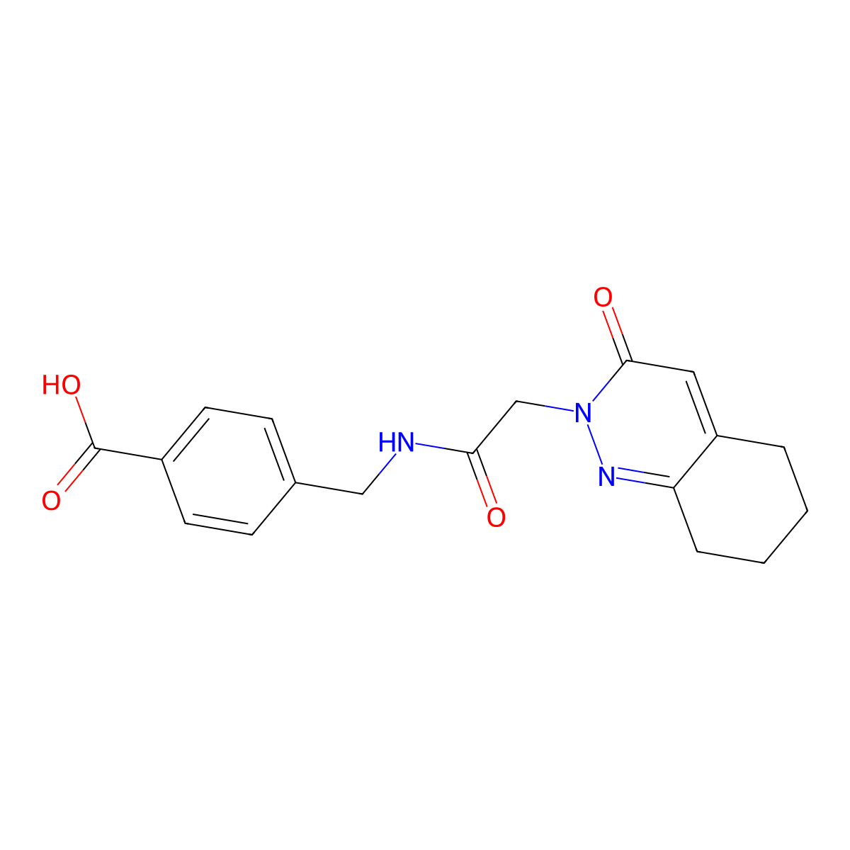 4-({[(3-oxo-5,6,7,8-tetrahydrocinnolin-2(3H)-yl)acetyl]amino}methyl)benzoic acid molecular structure, CAS 1246047-06-2
