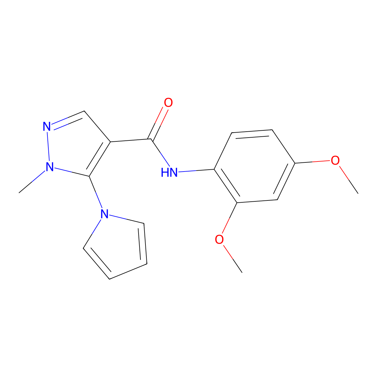 N-(2,4-dimethoxyphenyl)-1-methyl-5-(1H-pyrrol-1-yl)-1H-pyrazole-4-carboxamide molecular structure, CAS 1246047-14-2