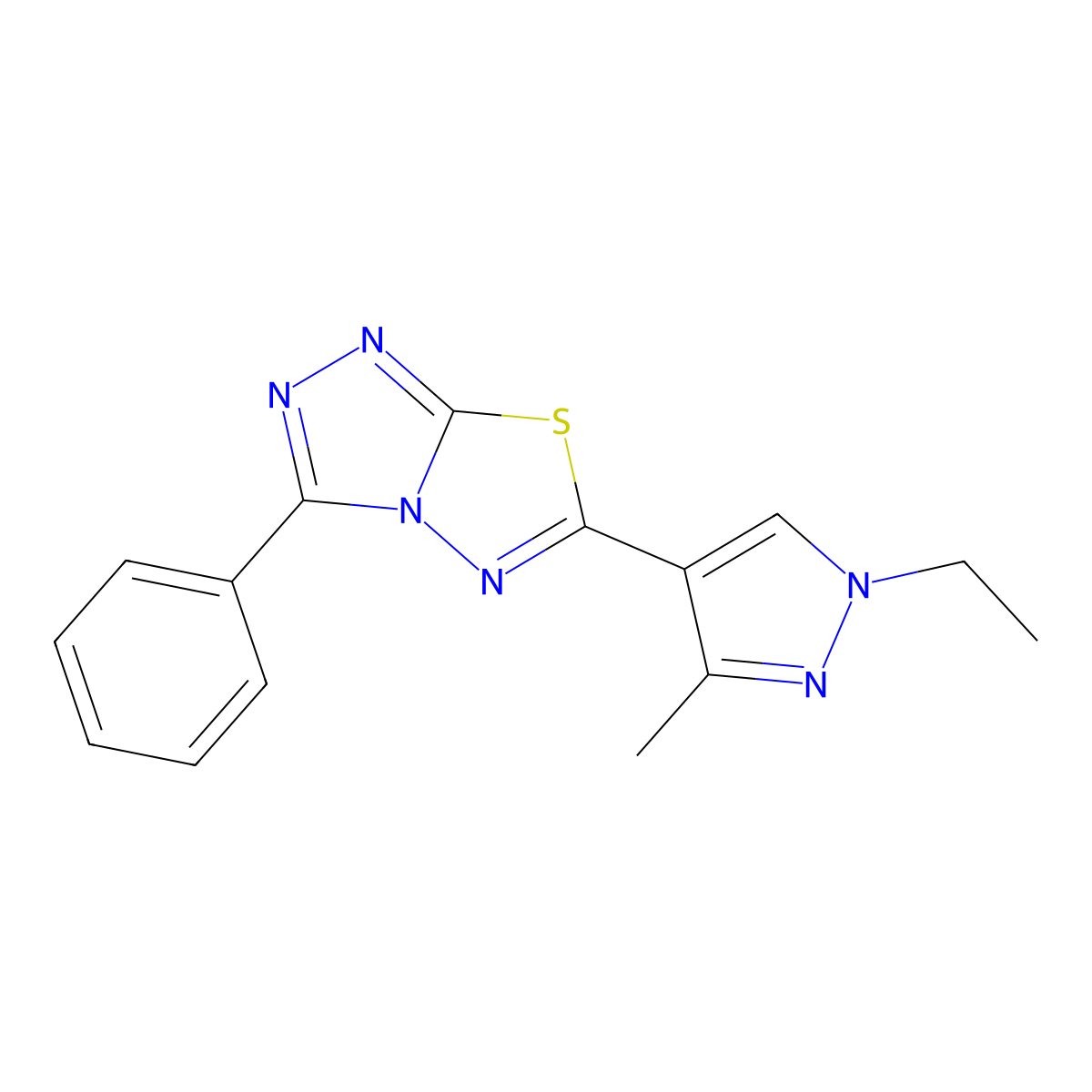 6-(1-ethyl-3-methyl-1H-pyrazol-4-yl)-3-phenyl[1,2,4]triazolo[3,4-b][1,3,4]thiadiazole molecular structure, CAS 1246047-69-7