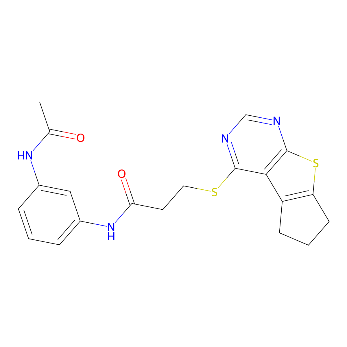 N-(3-acetamidophenyl)-3-((6,7-dihydro-5H-cyclopenta[4,5]thieno[2,3-d]pyrimidin-4-yl)thio)propanamide molecular structure, CAS 1246047-70-0