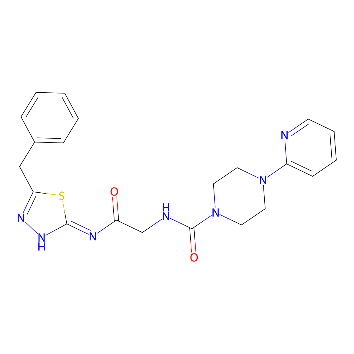 N-(2-{[(2Z)-5-benzyl-1,3,4-thiadiazol-2(3H)-ylidene]amino}-2-oxoethyl)-4-(pyridin-2-yl)piperazine-1-carboxamide molecular structure, CAS 1246047-75-5