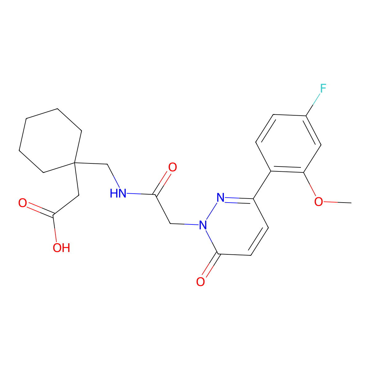 {1-[({[3-(4-fluoro-2-methoxyphenyl)-6-oxopyridazin-1(6H)-yl]acetyl}amino)methyl]cyclohexyl}acetic acid molecular structure, CAS 1246047-99-3