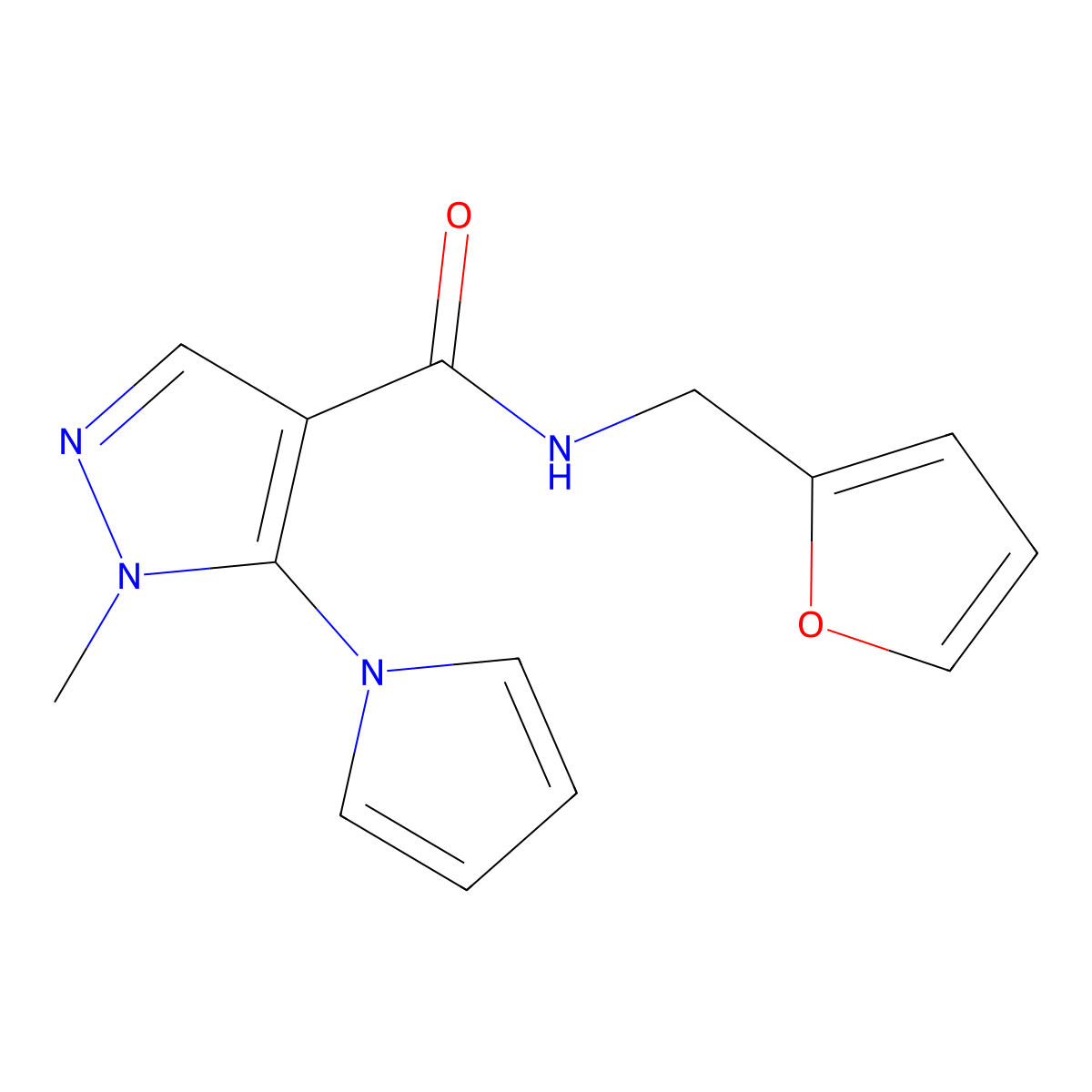 N-(furan-2-ylmethyl)-1-methyl-5-(1H-pyrrol-1-yl)-1H-pyrazole-4-carboxamide molecular structure, CAS 1246048-15-6