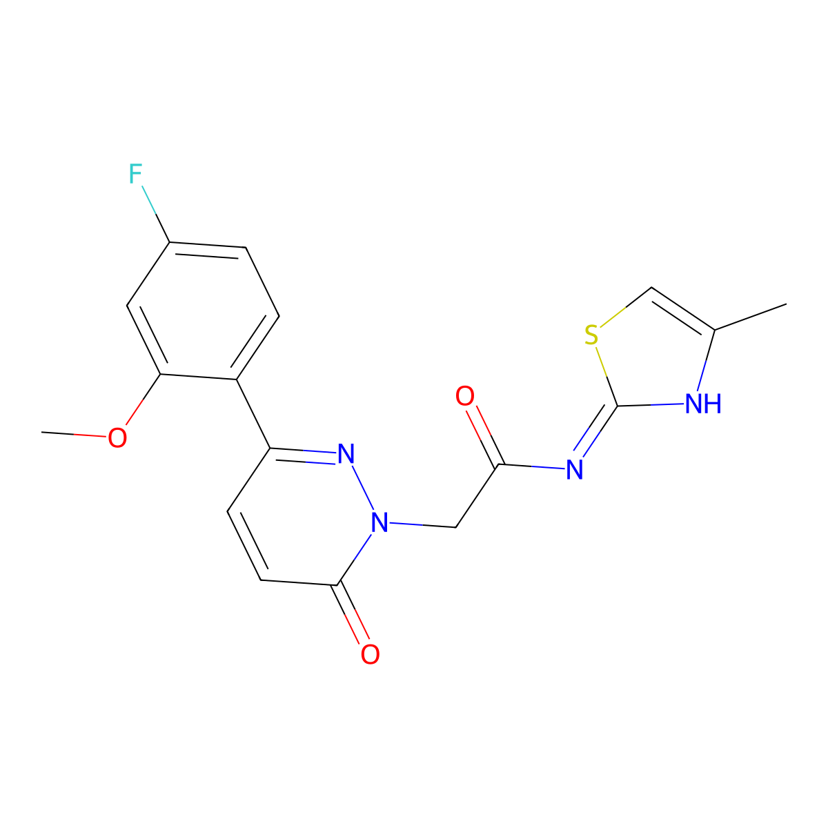 2-[3-(4-fluoro-2-methoxyphenyl)-6-oxopyridazin-1(6H)-yl]-N-[(2Z)-4-methyl-1,3-thiazol-2(3H)-ylidene]acetamide molecular structure, CAS 1246048-19-0