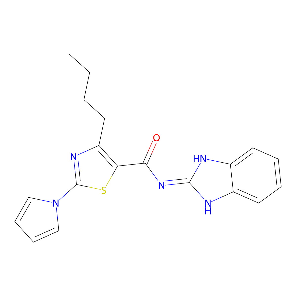 4-butyl-N-(1,3-dihydro-2H-benzimidazol-2-ylidene)-2-(1H-pyrrol-1-yl)-1,3-thiazole-5-carboxamide molecular structure, CAS 1246048-33-8