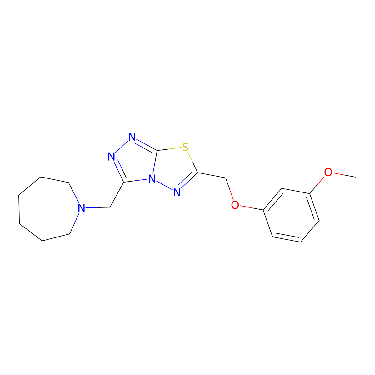 3-(1-Azepanylmethyl)-6-[(3-methoxyphenoxy)methyl][1,2,4]triazolo[3,4-b][1,3,4]thiadiazole molecular structure, CAS 1246049-14-8