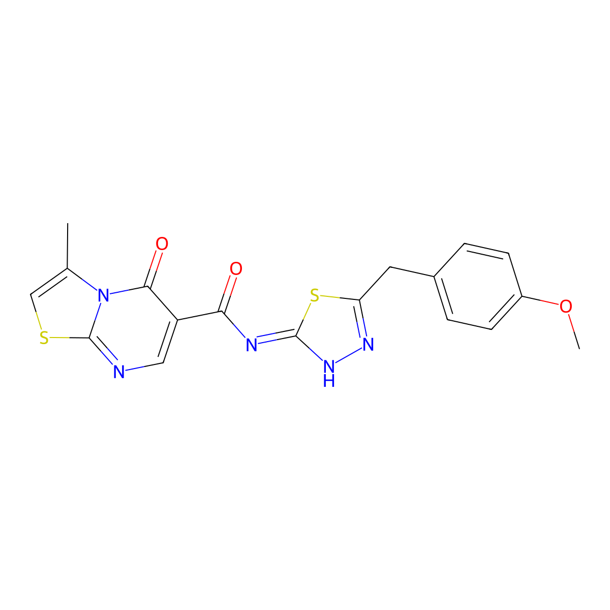 N-[(2Z)-5-(4-methoxybenzyl)-1,3,4-thiadiazol-2(3H)-ylidene]-3-methyl-5-oxo-5H-[1,3]thiazolo[3,2-a]pyrimidine-6-carboxamide molecular structure, CAS 1246049-19-3