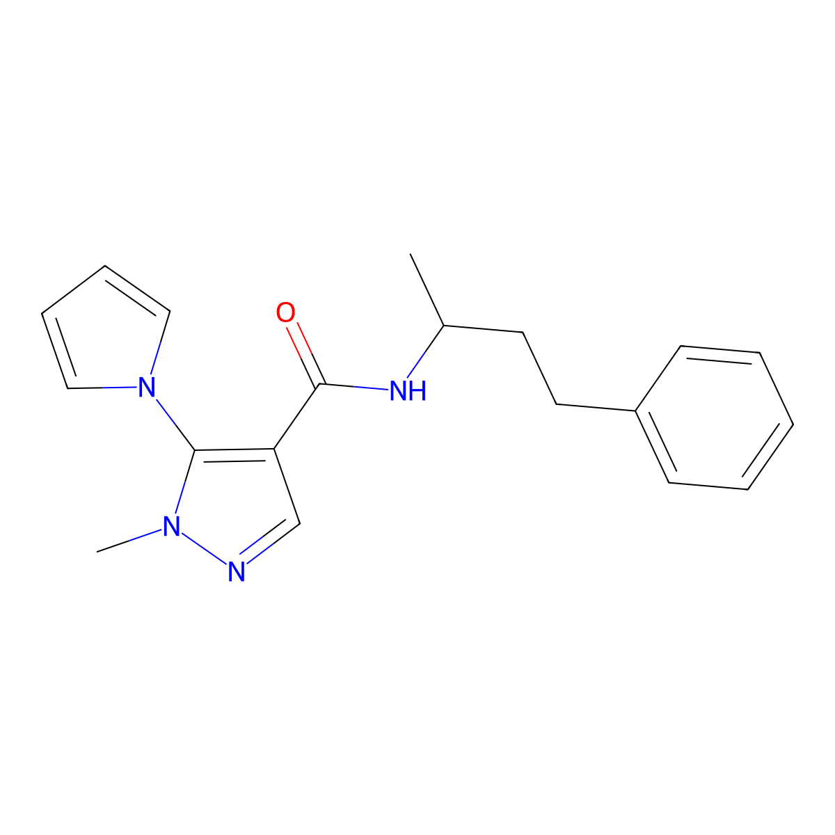 1-methyl-N-(4-phenylbutan-2-yl)-5-(1H-pyrrol-1-yl)-1H-pyrazole-4-carboxamide molecular structure, CAS 1246049-24-0