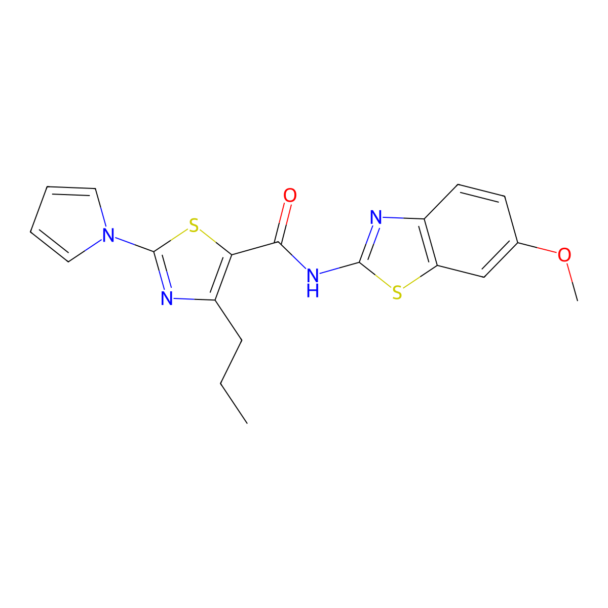 N-[(2E)-6-methoxy-1,3-benzothiazol-2(3H)-ylidene]-4-propyl-2-(1H-pyrrol-1-yl)-1,3-thiazole-5-carboxamide molecular structure, CAS 1246049-29-5