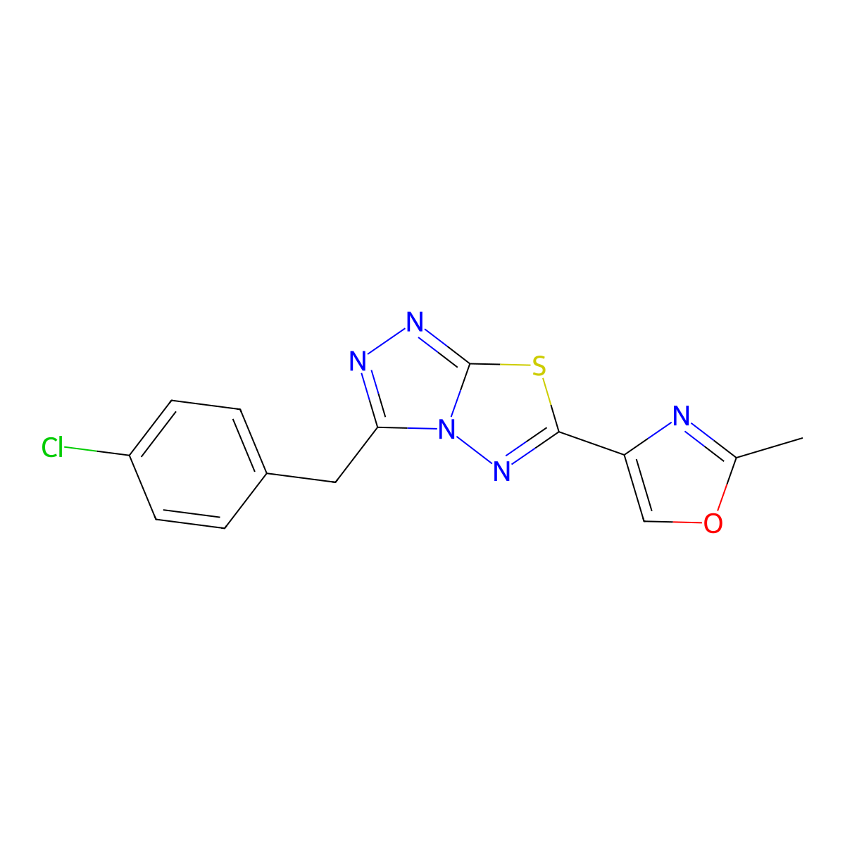 4-(3-[(4-Chlorophenyl)methyl]-[1,2,4]Triazolo[3,4-b][1,3,4]thiadiazol-6-yl)-2-methyl-1,3-oxazole molecular structure, CAS 1246049-35-3