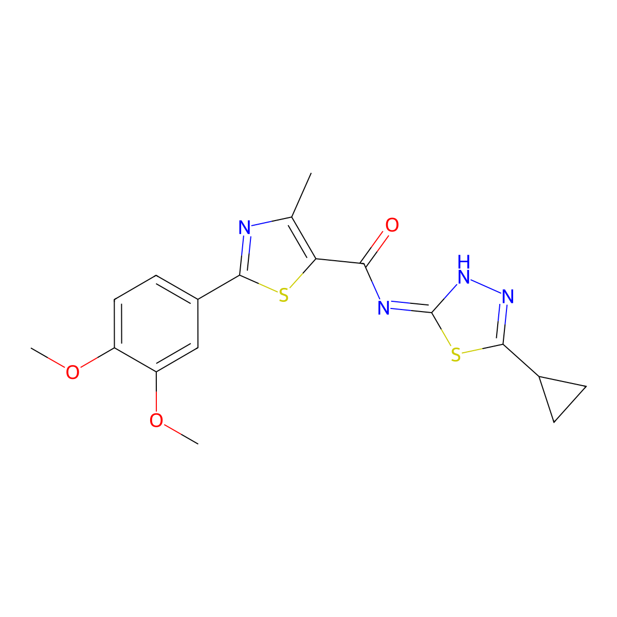 N-[(2E)-5-cyclopropyl-1,3,4-thiadiazol-2(3H)-ylidene]-2-(3,4-dimethoxyphenyl)-4-methyl-1,3-thiazole-5-carboxamide molecular structure, CAS 1246049-66-0