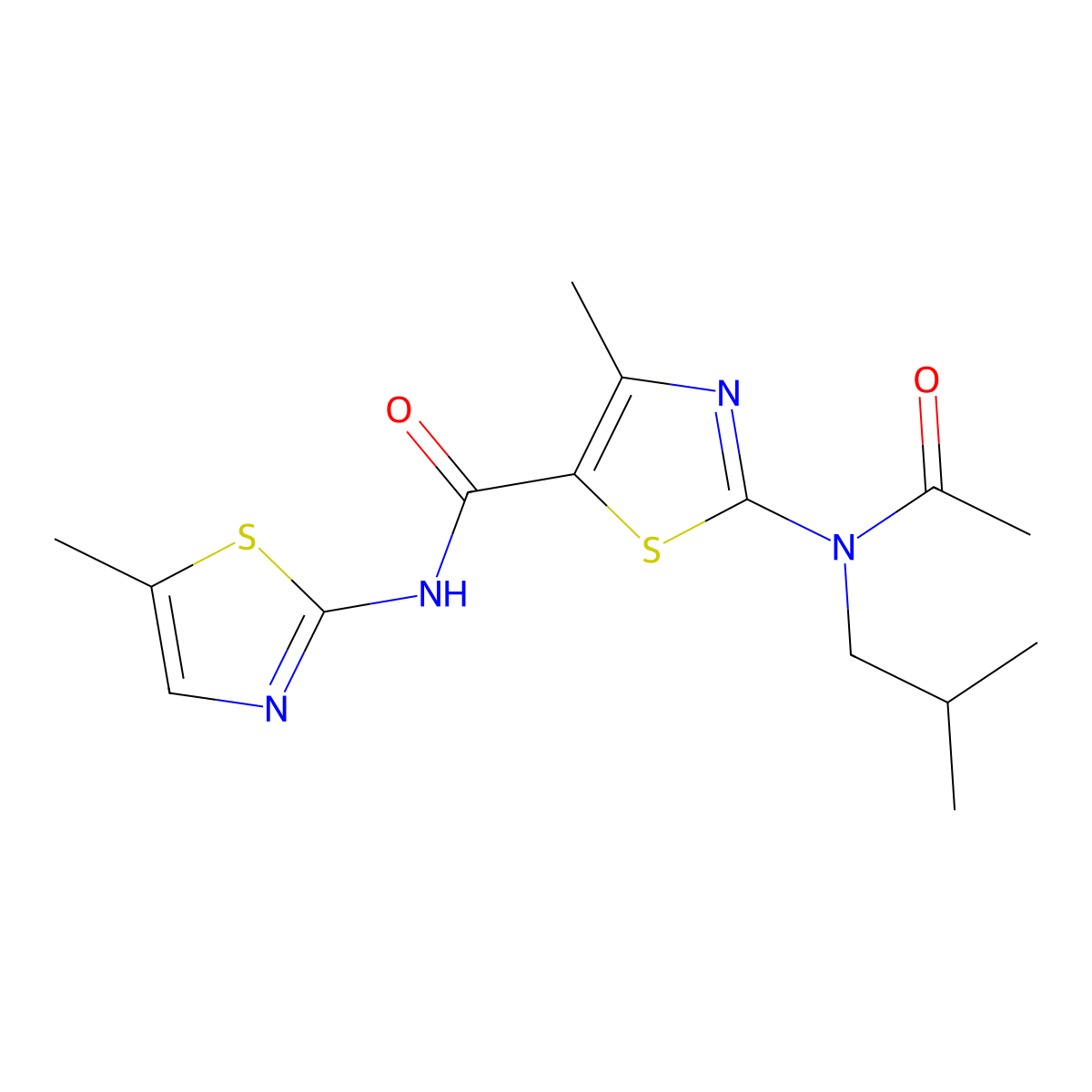 2-[acetyl(2-methylpropyl)amino]-4-methyl-N-(5-methyl-1,3-thiazol-2-yl)-1,3-thiazole-5-carboxamide molecular structure, CAS 1246049-85-3