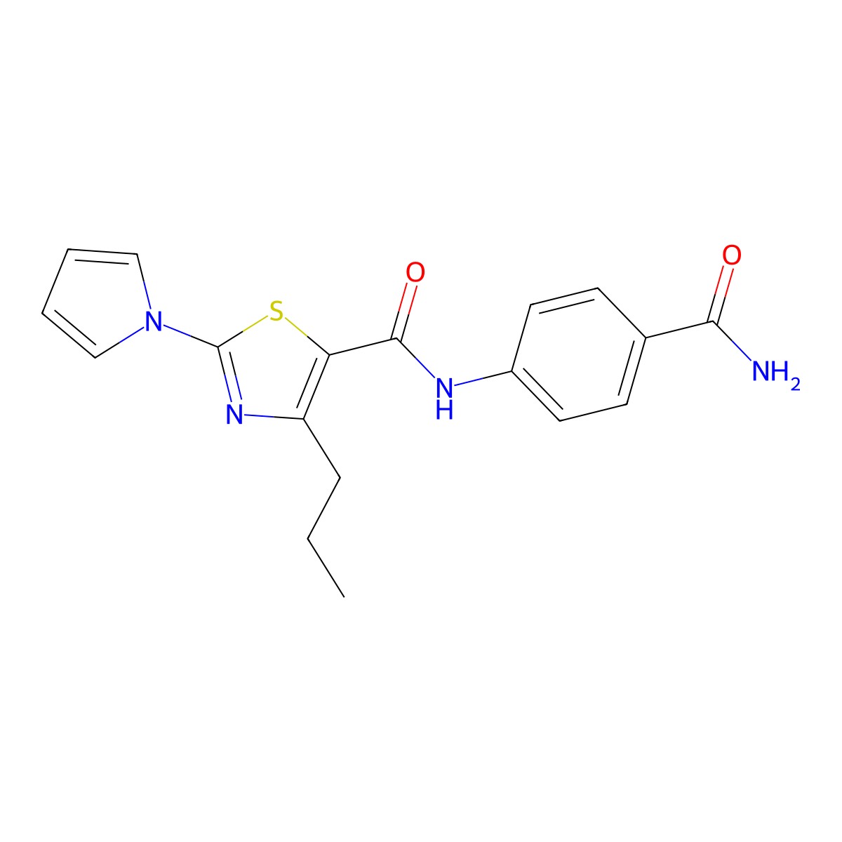 N-(4-carbamoylphenyl)-4-propyl-2-(1H-pyrrol-1-yl)-1,3-thiazole-5-carboxamide molecular structure, CAS 1246049-94-4