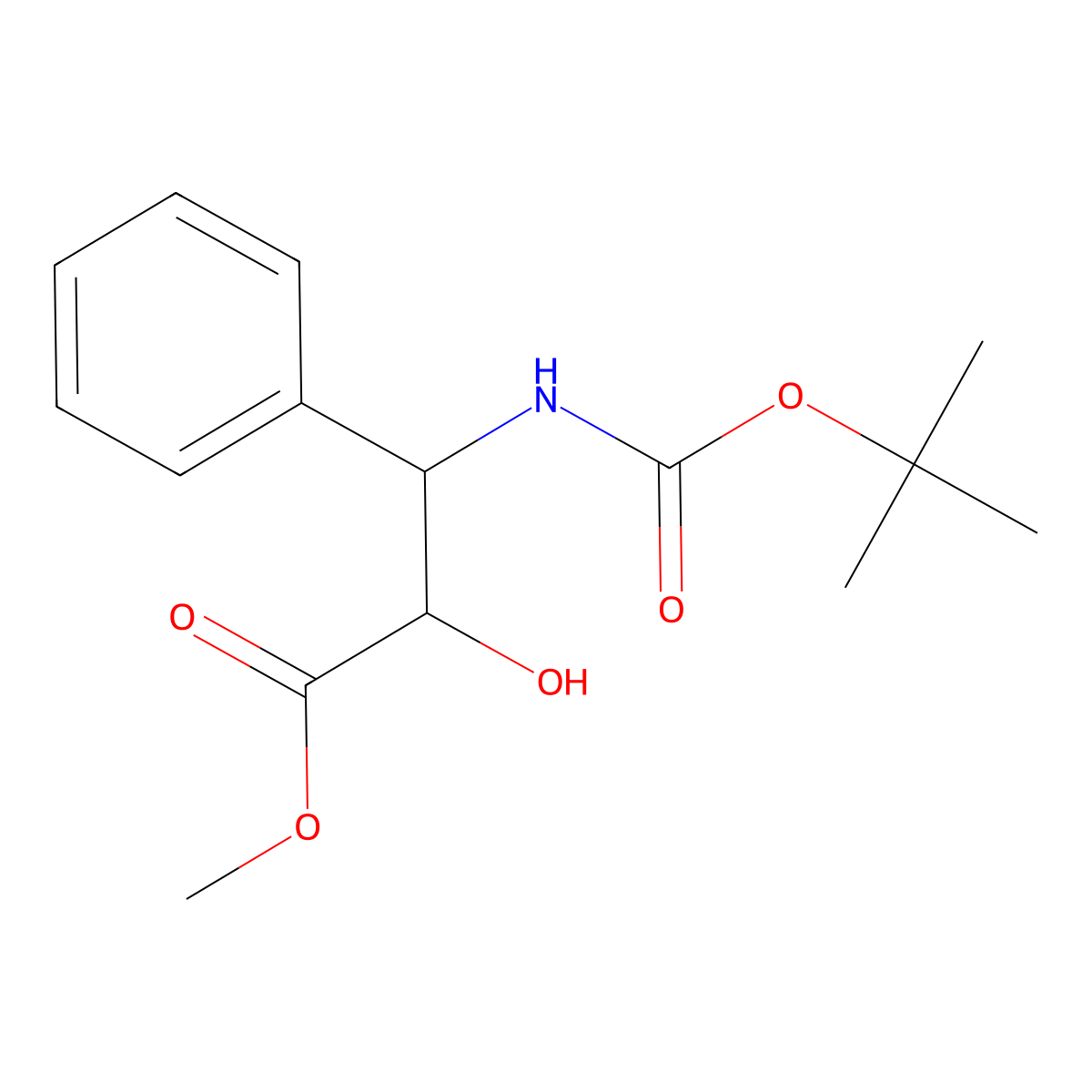 Methyl (alphaR,betaS)-beta-(((1,1-dimethylethoxy)carbonyl)amino)-alpha-hydroxybenzenepropanoate molecular structure, CAS 124605-42-1