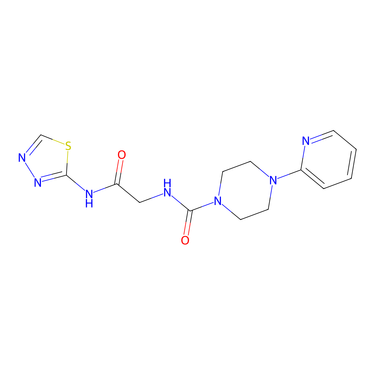 N-{2-oxo-2-[(2Z)-1,3,4-thiadiazol-2(3H)-ylideneamino]ethyl}-4-(pyridin-2-yl)piperazine-1-carboxamide molecular structure, CAS 1246050-13-4