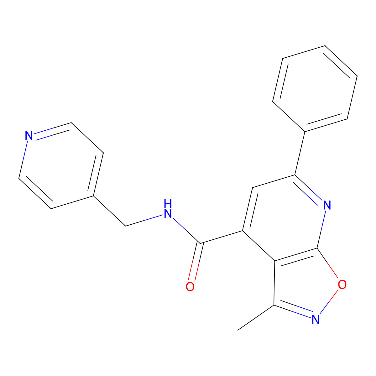 3-methyl-6-phenyl-N-(4-pyridylmethyl)isoxazolo[5,4-b]pyridine-4-carboxamide molecular structure, CAS 1246050-16-7