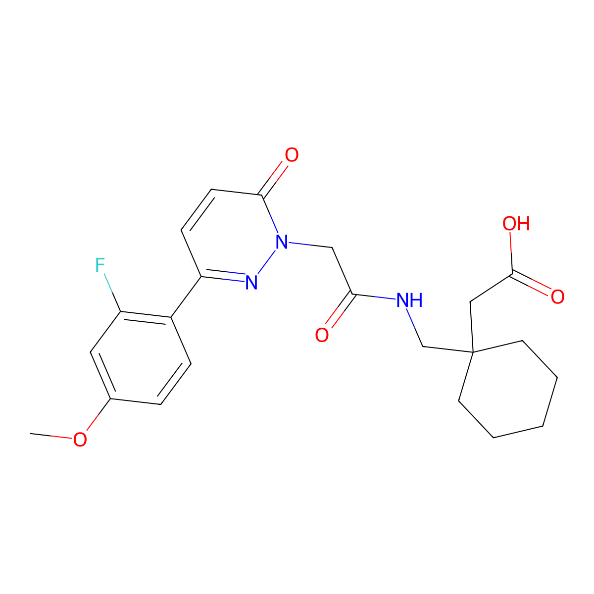 {1-[({[3-(2-fluoro-4-methoxyphenyl)-6-oxopyridazin-1(6H)-yl]acetyl}amino)methyl]cyclohexyl}acetic acid molecular structure, CAS 1246050-49-6