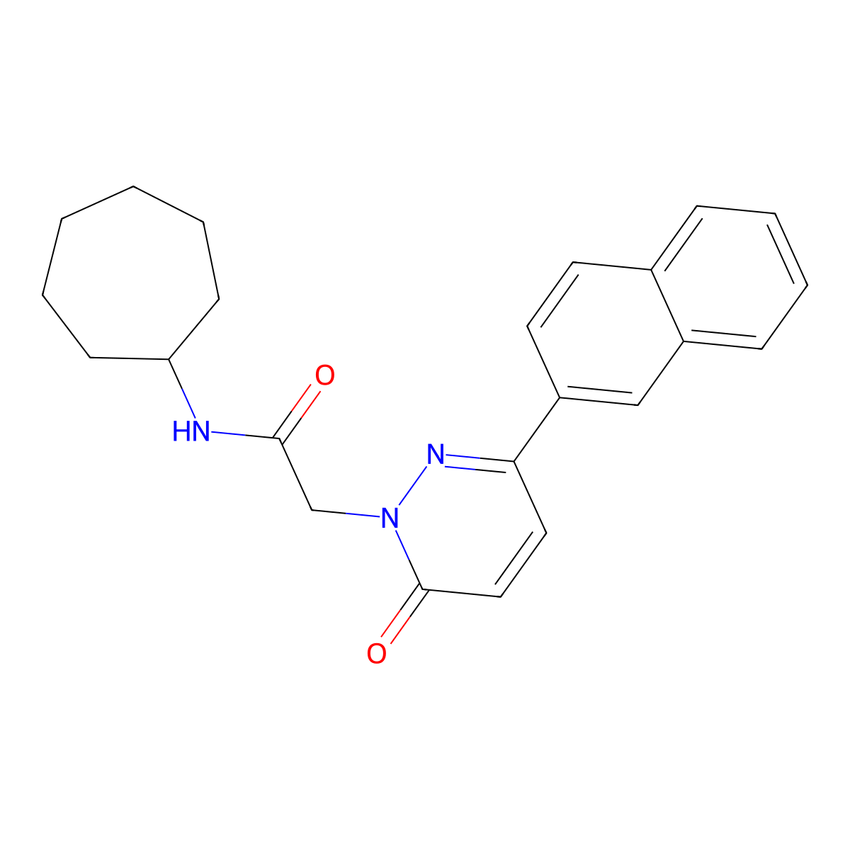 N-cycloheptyl-2-[3-(2-naphthyl)-6-oxo-1(6H)-pyridazinyl]acetamide molecular structure, CAS 1246050-50-9