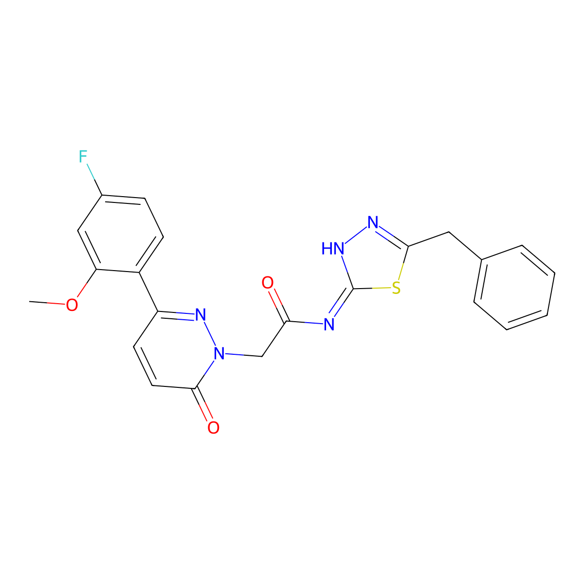 N-[(2E)-5-benzyl-1,3,4-thiadiazol-2(3H)-ylidene]-2-[3-(4-fluoro-2-methoxyphenyl)-6-oxopyridazin-1(6H)-yl]acetamide molecular structure, CAS 1246050-72-5