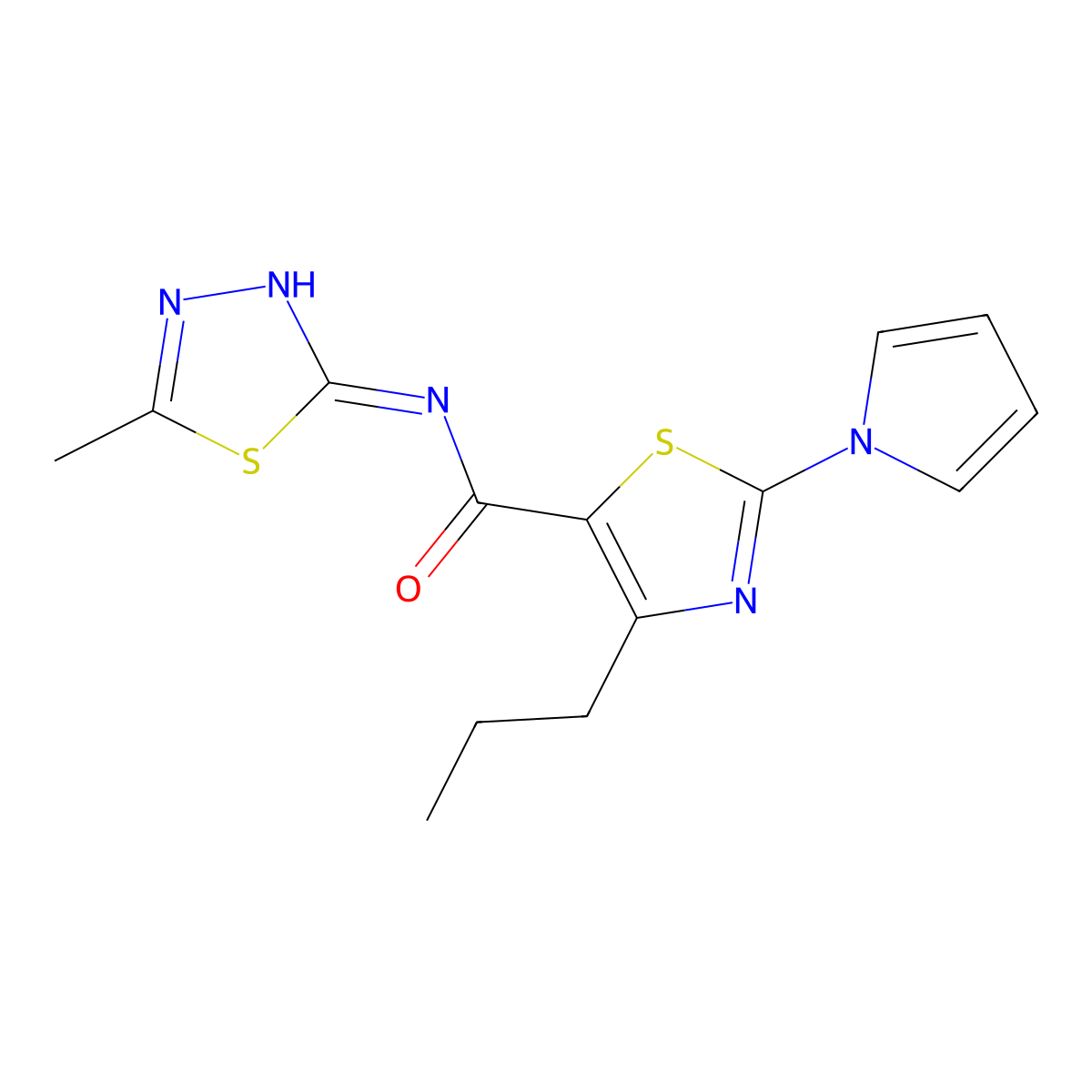 N-[(2Z)-5-methyl-1,3,4-thiadiazol-2(3H)-ylidene]-4-propyl-2-(1H-pyrrol-1-yl)-1,3-thiazole-5-carboxamide molecular structure, CAS 1246050-87-2