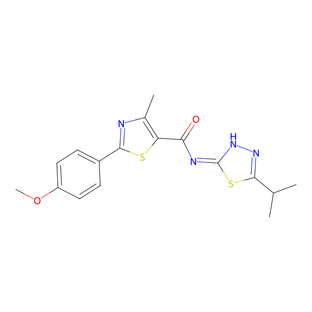 2-(4-methoxyphenyl)-4-methyl-N-[(2E)-5-(propan-2-yl)-1,3,4-thiadiazol-2(3H)-ylidene]-1,3-thiazole-5-carboxamide molecular structure, CAS 1246050-88-3