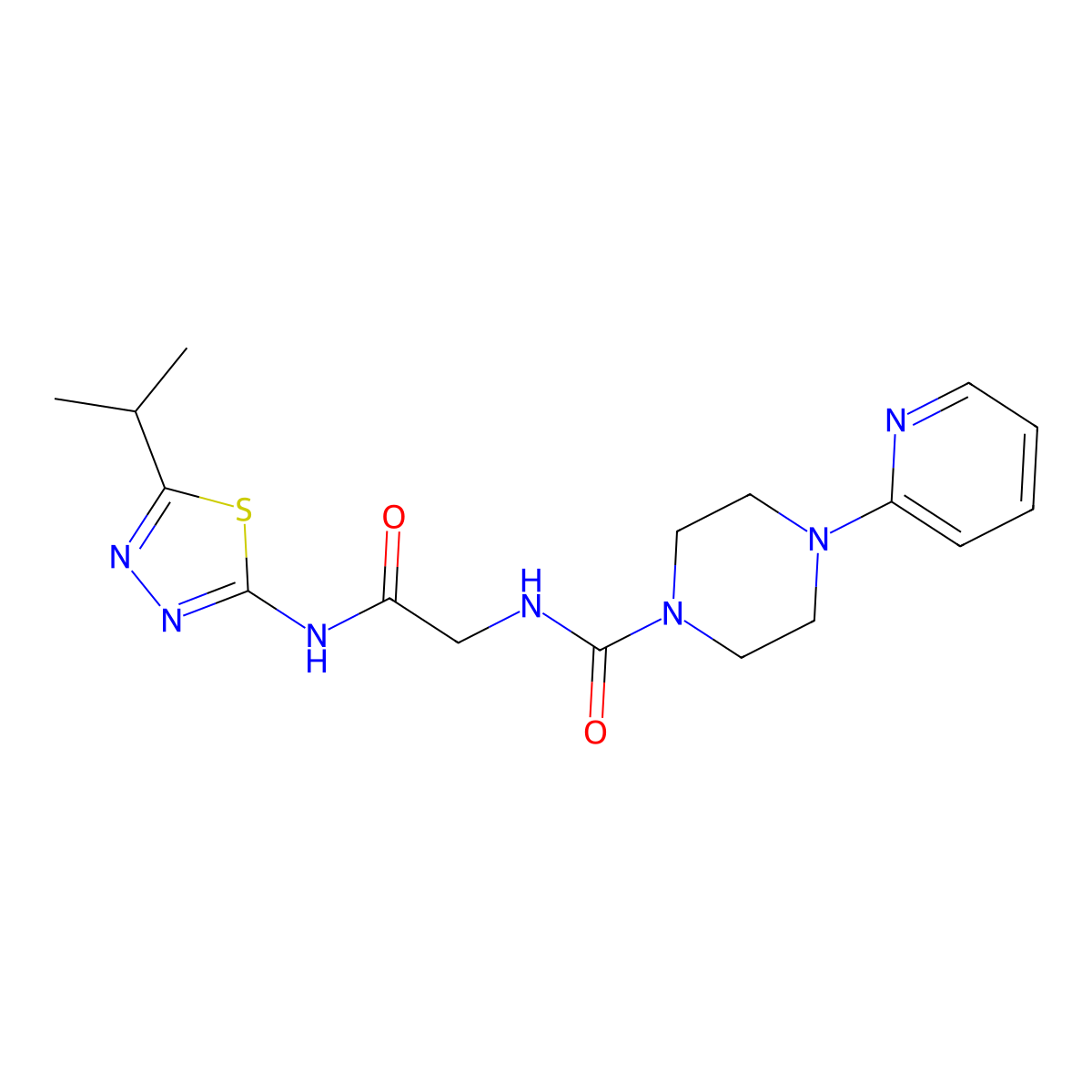 N-(2-oxo-2-{[(2Z)-5-(propan-2-yl)-1,3,4-thiadiazol-2(3H)-ylidene]amino}ethyl)-4-(pyridin-2-yl)piperazine-1-carboxamide molecular structure, CAS 1246050-92-9