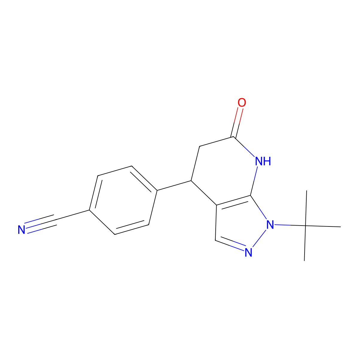 4-(1-(tert-butyl)-6-oxo-4,5,6,7-tetrahydro-1H-pyrazolo[3,4-b]pyridin-4-yl)benzonitrile molecular structure, CAS 1246050-95-2