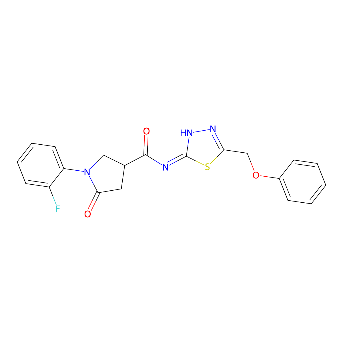 1-(2-fluorophenyl)-5-oxo-N-[(2E)-5-(phenoxymethyl)-1,3,4-thiadiazol-2(3H)-ylidene]pyrrolidine-3-carboxamide molecular structure, CAS 1246051-24-0