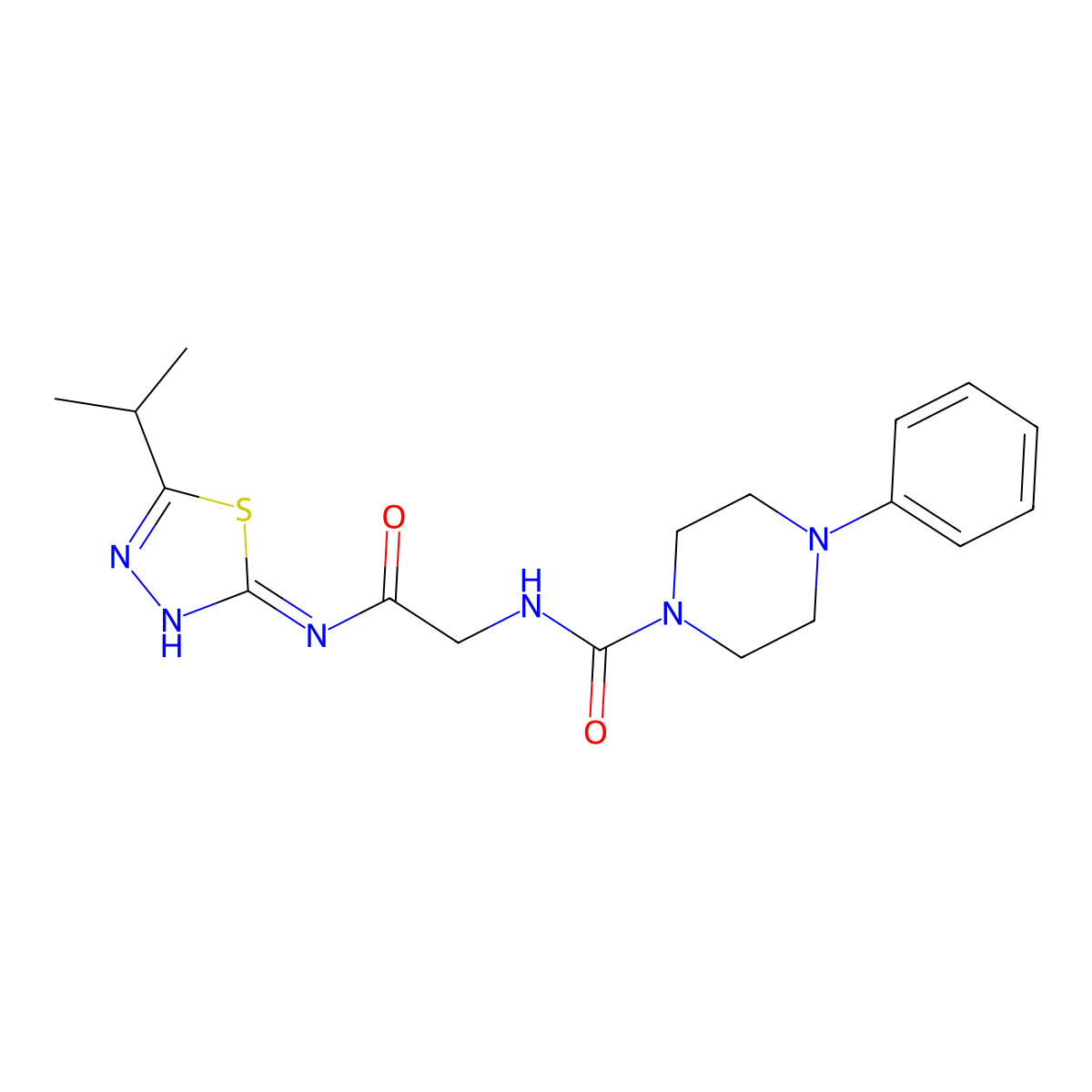 N-(2-oxo-2-{[(2Z)-5-(propan-2-yl)-1,3,4-thiadiazol-2(3H)-ylidene]amino}ethyl)-4-phenylpiperazine-1-carboxamide molecular structure, CAS 1246051-45-5