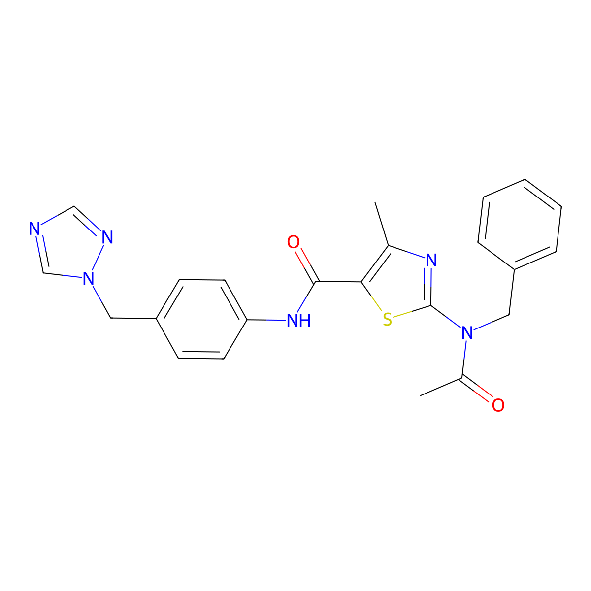 2-[acetyl(benzyl)amino]-4-methyl-N-[4-(1H-1,2,4-triazol-1-ylmethyl)phenyl]-1,3-thiazole-5-carboxamide molecular structure, CAS 1246051-46-6