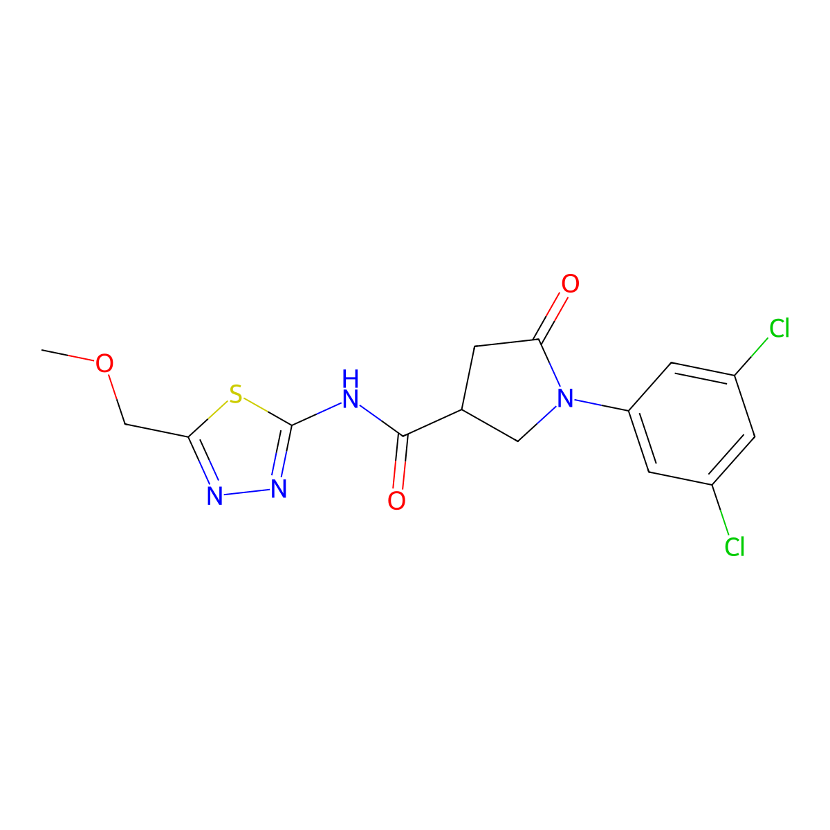 1-(3,5-dichlorophenyl)-N-[(2E)-5-(methoxymethyl)-1,3,4-thiadiazol-2(3H)-ylidene]-5-oxopyrrolidine-3-carboxamide molecular structure, CAS 1246051-47-7