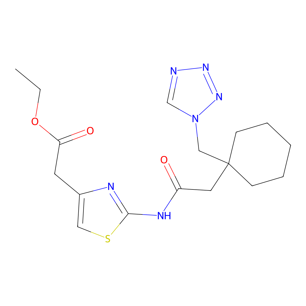 ethyl [2-({[1-(1H-tetrazol-1-ylmethyl)cyclohexyl]acetyl}amino)-1,3-thiazol-4-yl]acetate molecular structure, CAS 1246051-57-9