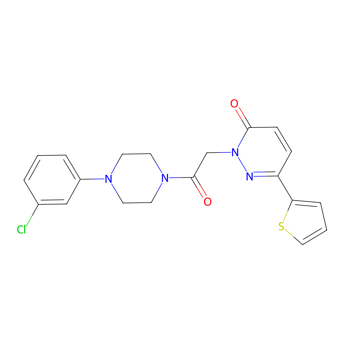 2-{2-[4-(3-chlorophenyl)piperazino]-2-oxoethyl}-6-(2-thienyl)-3(2H)-pyridazinone molecular structure, CAS 1246051-66-0